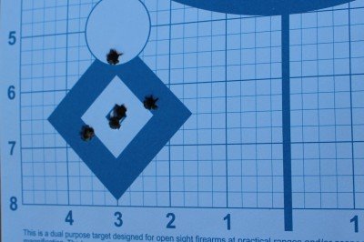 Five shots at 100 with Monarch steel-cased 55 grain.