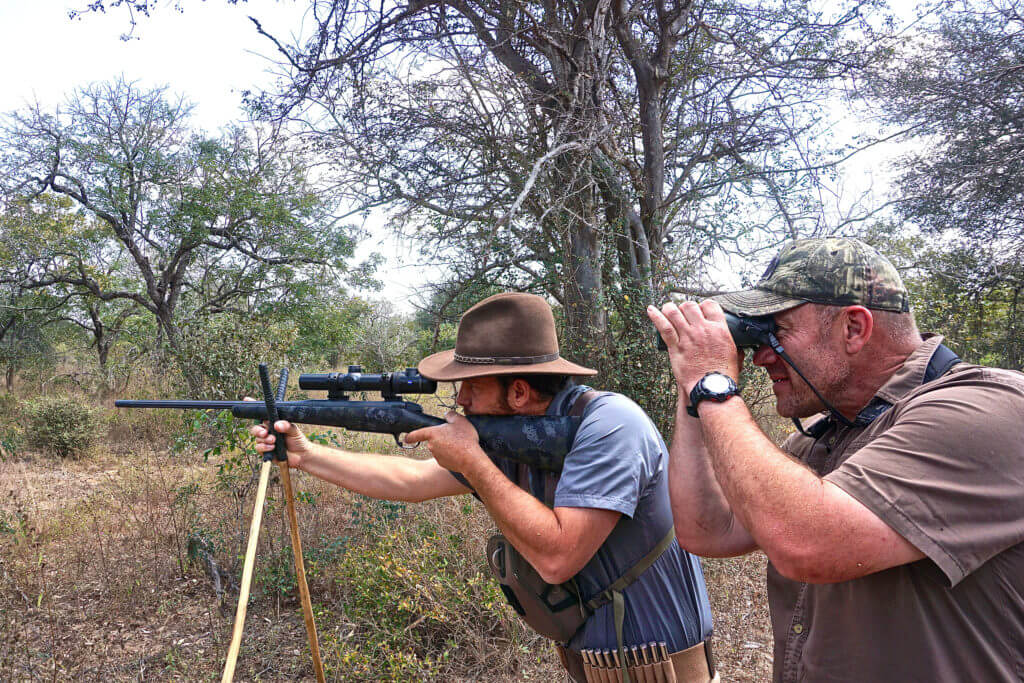 Hunter with Bergara Canyon ready to shoot a buffalo