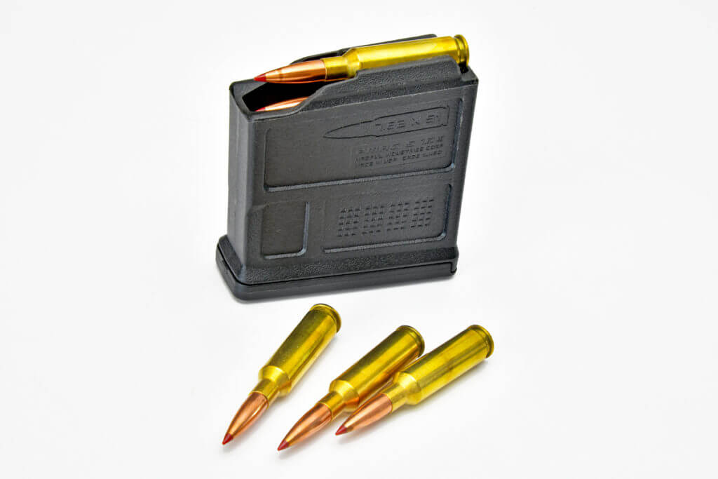 Savage 110 Carbon Predator AICS-style detachable magazine with Hornady Precision Hunter ELD-X 6.5 Creedmoor ammunition.